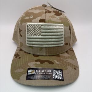 DeWalt Tools Multicam Mesh Back Trucker SnapBack Hat Flag All Secure Arid Camo